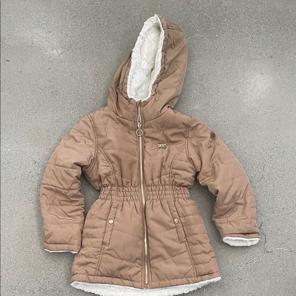 DKNY Tan Quilted Hooded Jacket